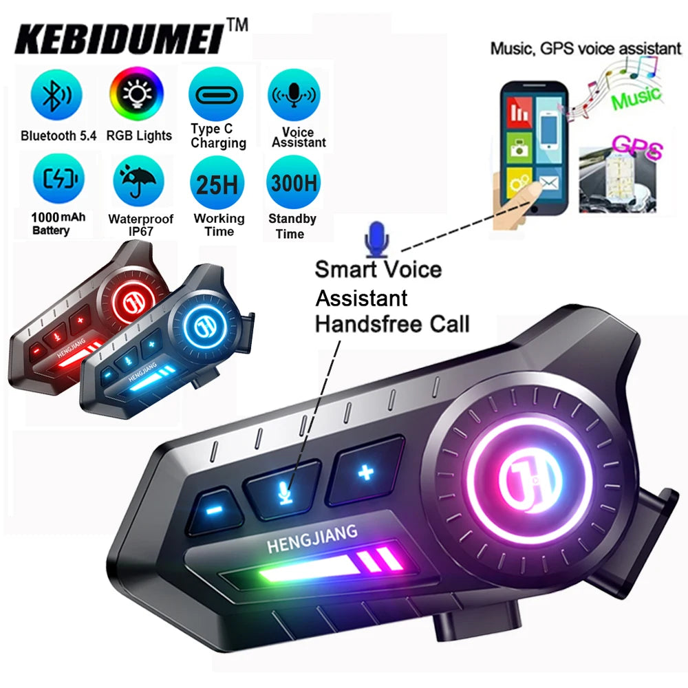 Bluetooth 5.4 Motorcycle Helmet Headset with RGB Lights