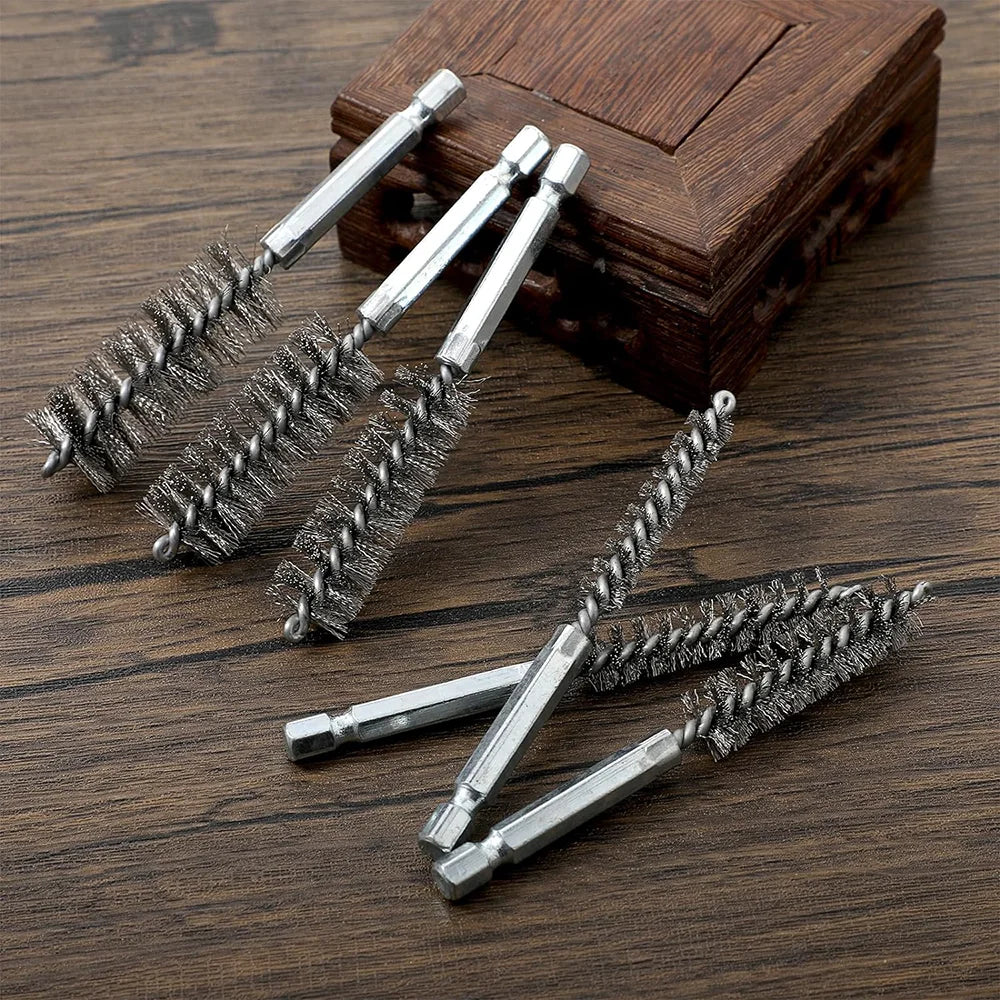 Stainless Steel Bore Cleaning Brush Set with 1/4" Hex Shank - 10