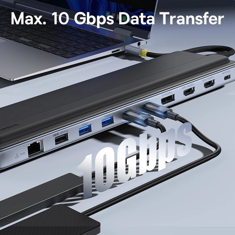 12-in-1 USB-C Triple Display Docking Station with Laptop Stand