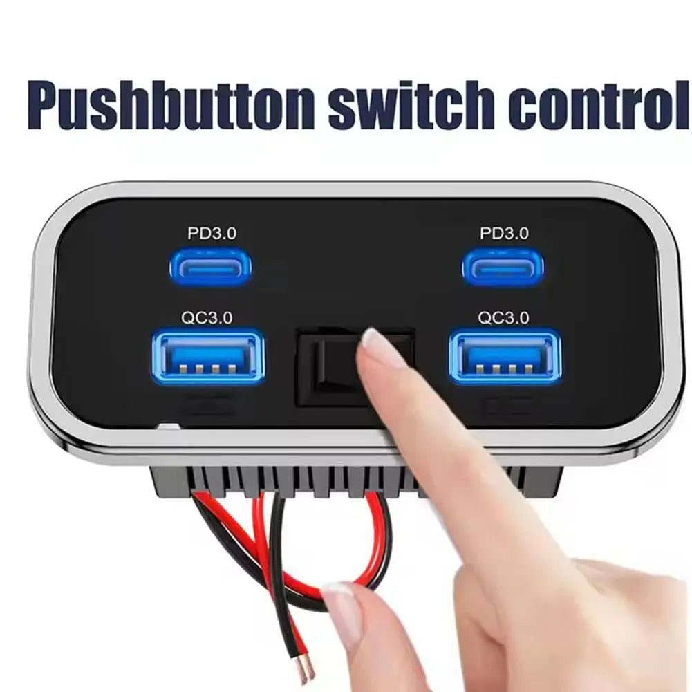4 Port USB Car Charger with QC3.0 and PD3.0 Fast Charging Socket