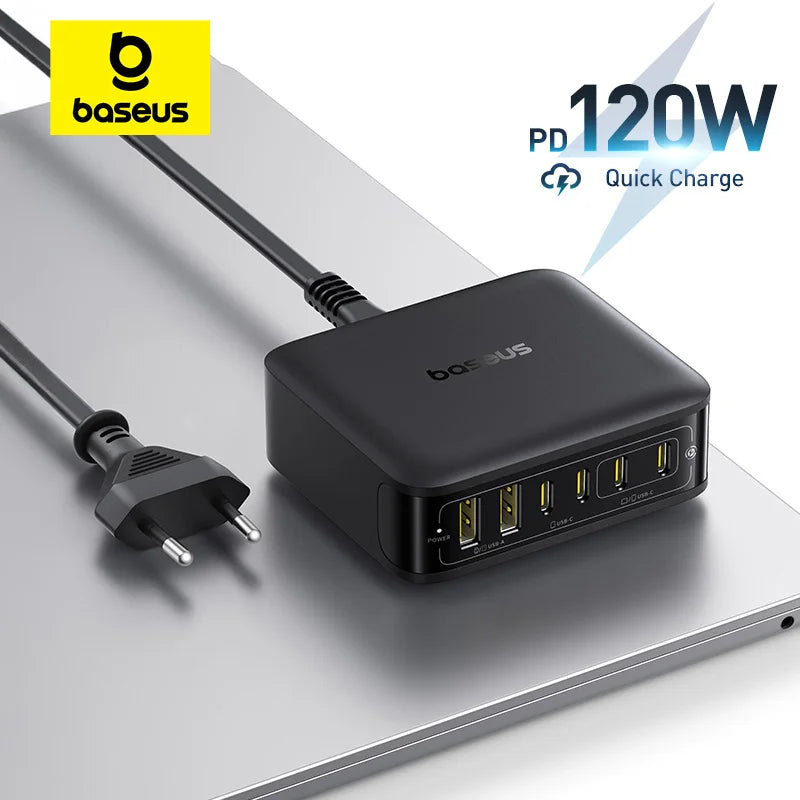120W 6-in-1 GaN Desktop Fast Charger for Laptops and Phones - 1