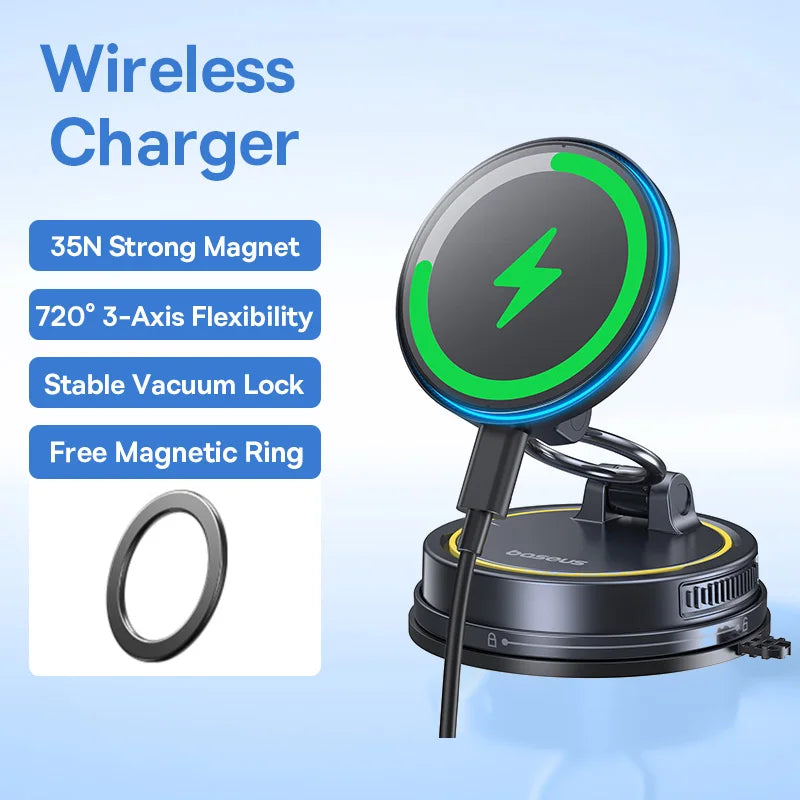 Magnetic Vacuum Suction Car Phone Mount with 360° Rotation