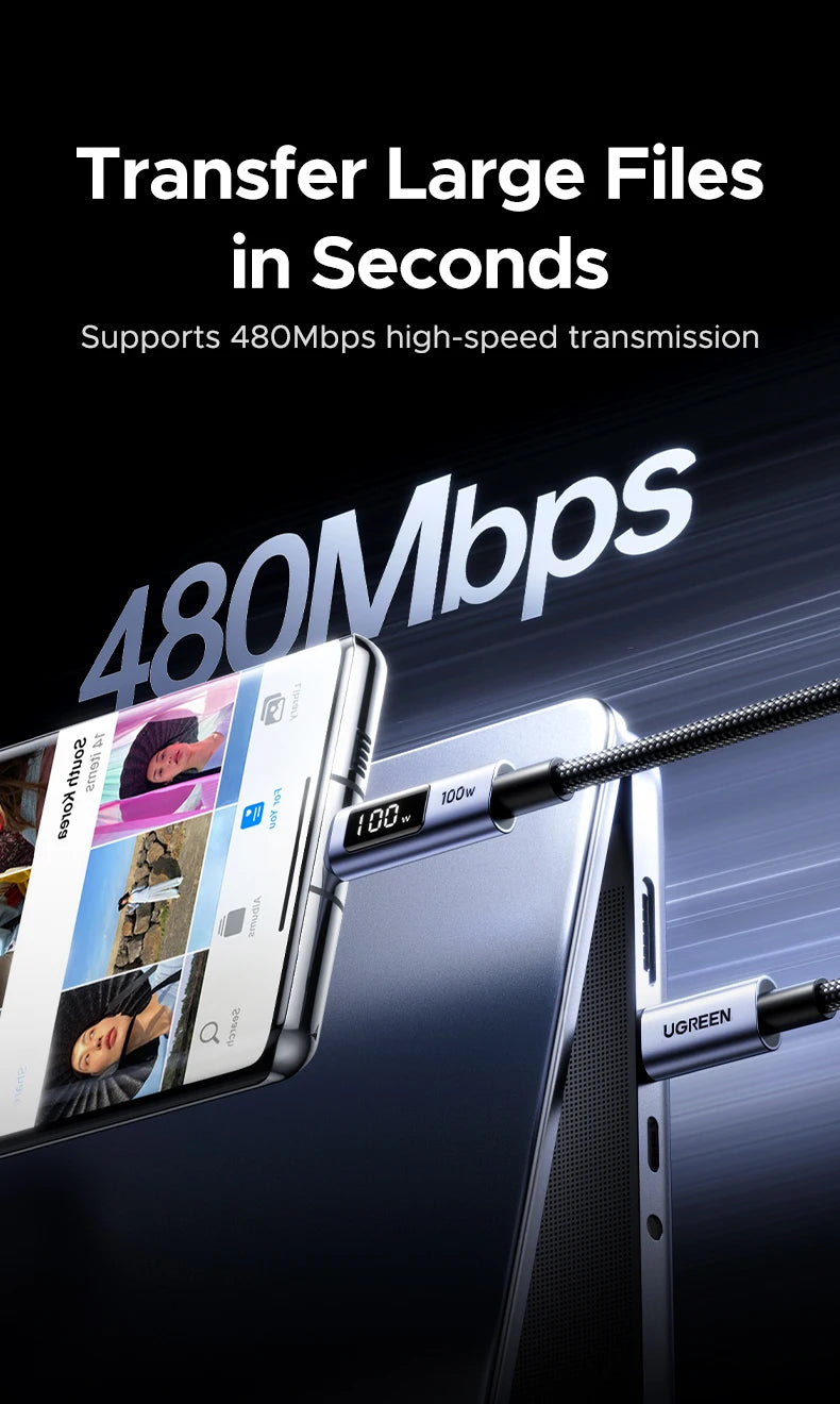 100W USB-C Fast Charging Cable with Digital Power Display - 16