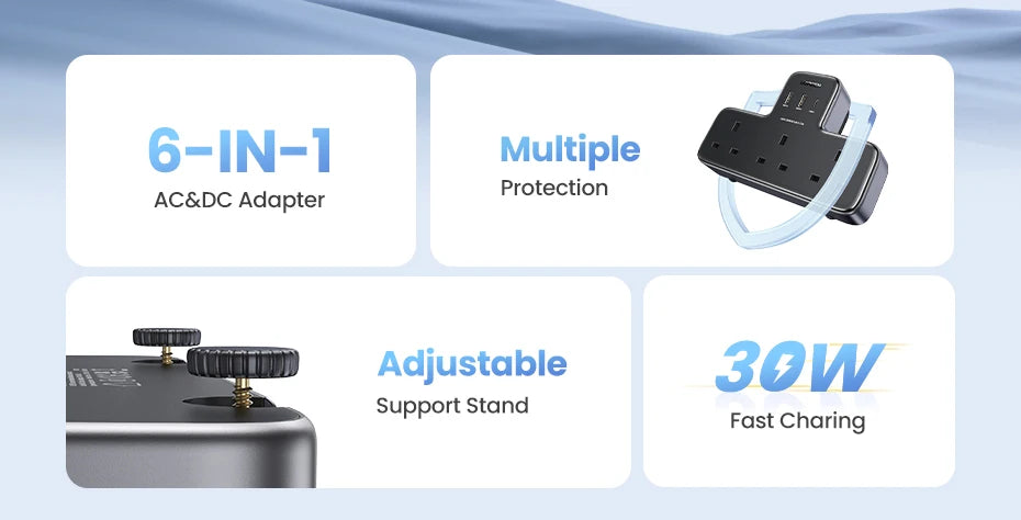 6-in-1 UK Plug Power Strip with 30W USB-C Fast Charging