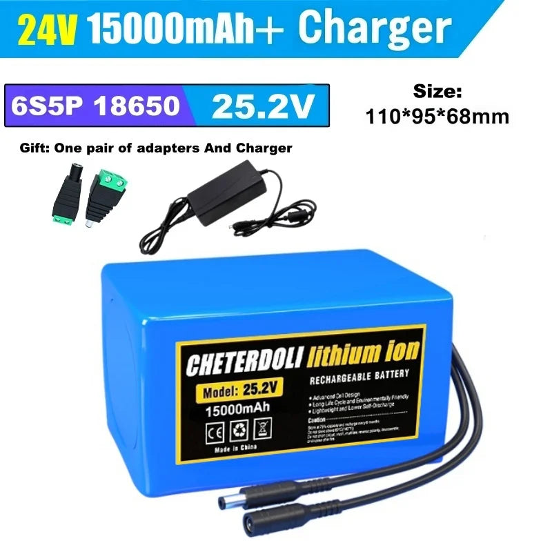 24V 15Ah Rechargeable Lithium-Ion Battery Pack with Charger - 1