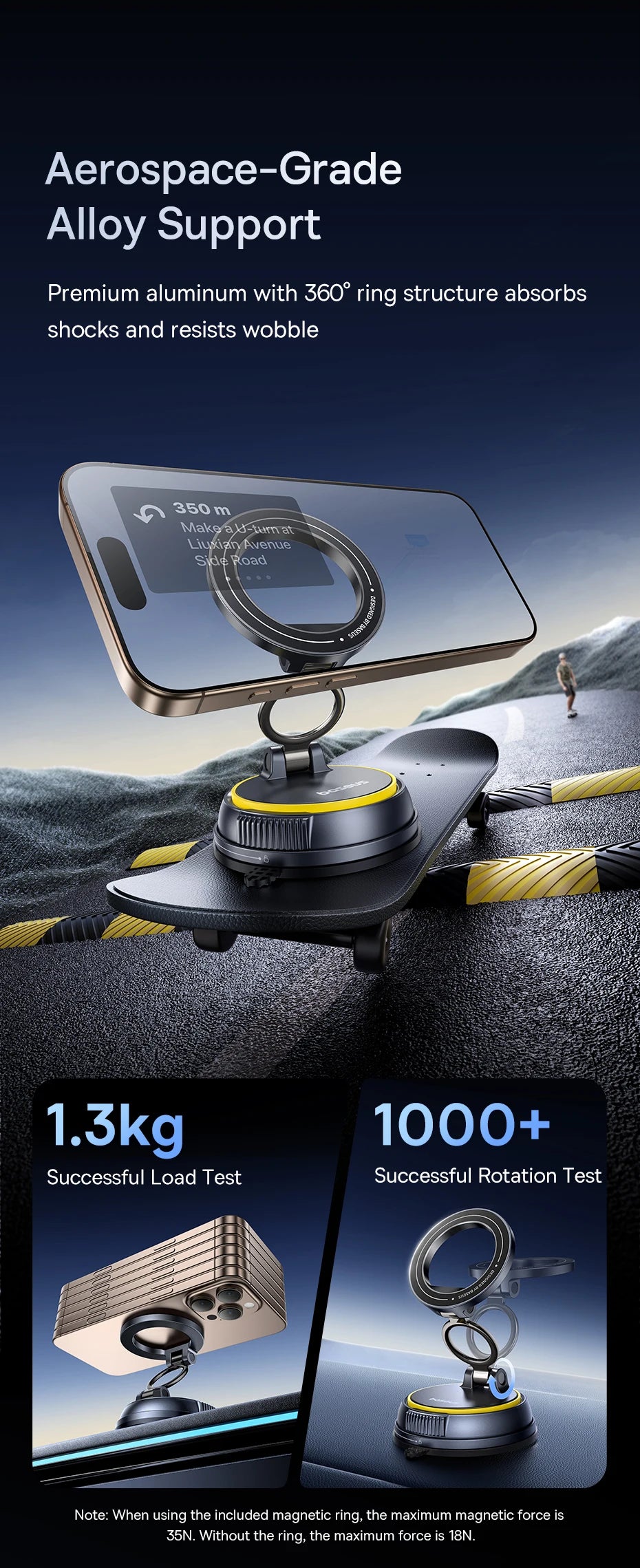 Magnetic Vacuum Suction Car Phone Mount with 360° Rotation