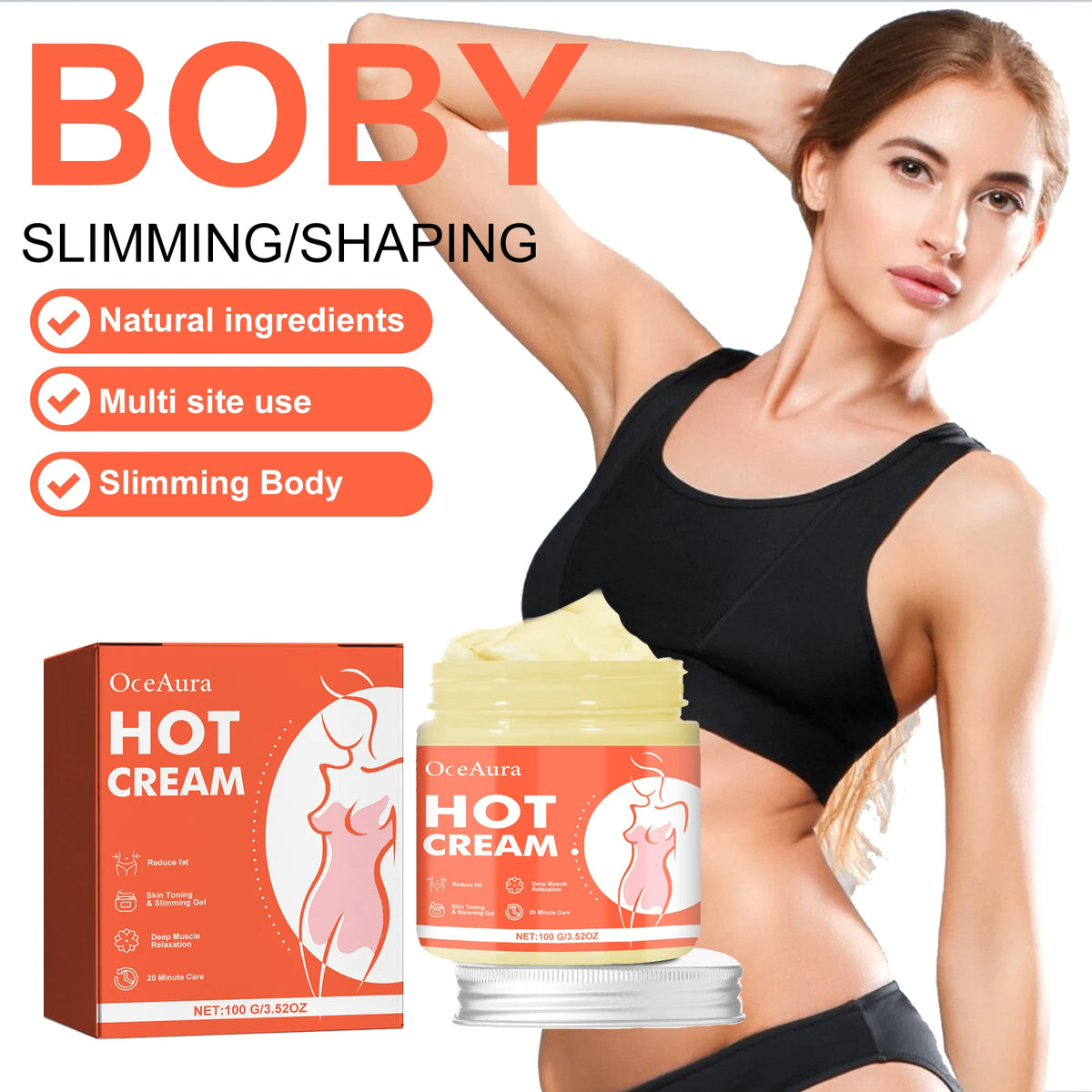 Anti-Cellulite Hot Massage Cream for Body Slimming and Toning