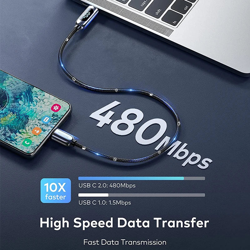 100W USB-C Fast Charging Cable with Digital Power Display - 3