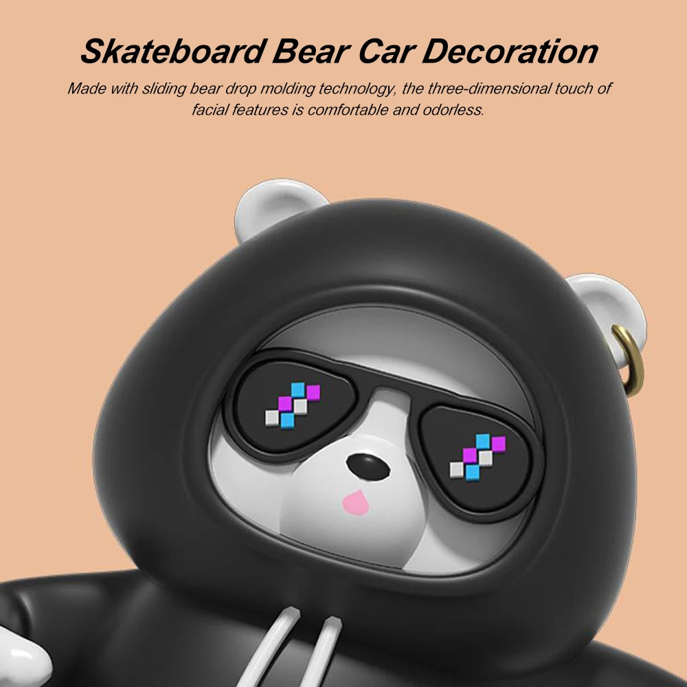 Skateboarding Bear Car Dashboard Ornament with Parking Number Plate