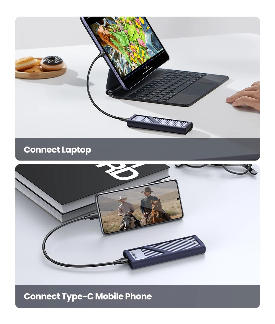 Dual Protocol M.2 NVMe and SATA SSD External Enclosure 20Gbps