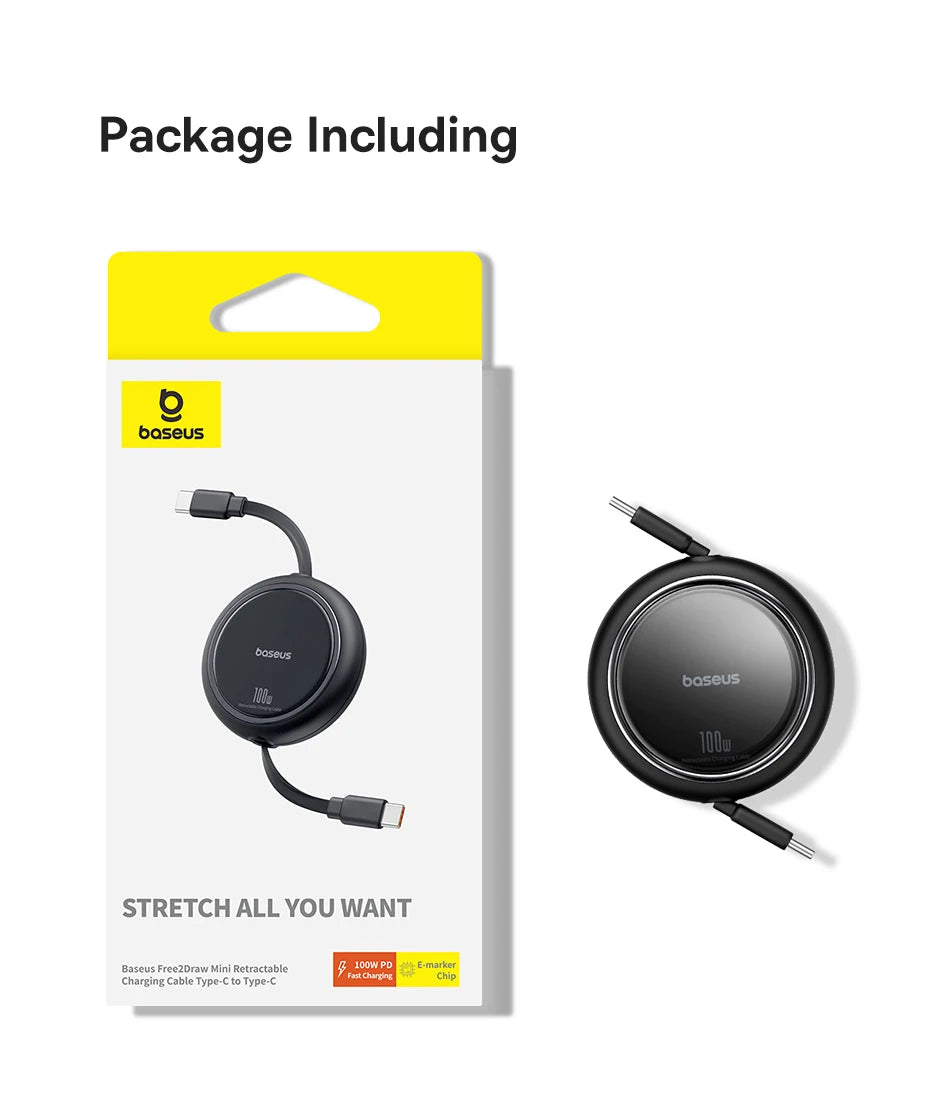 100W Fast Charging Retractable USB-C to USB-C Cable - 26