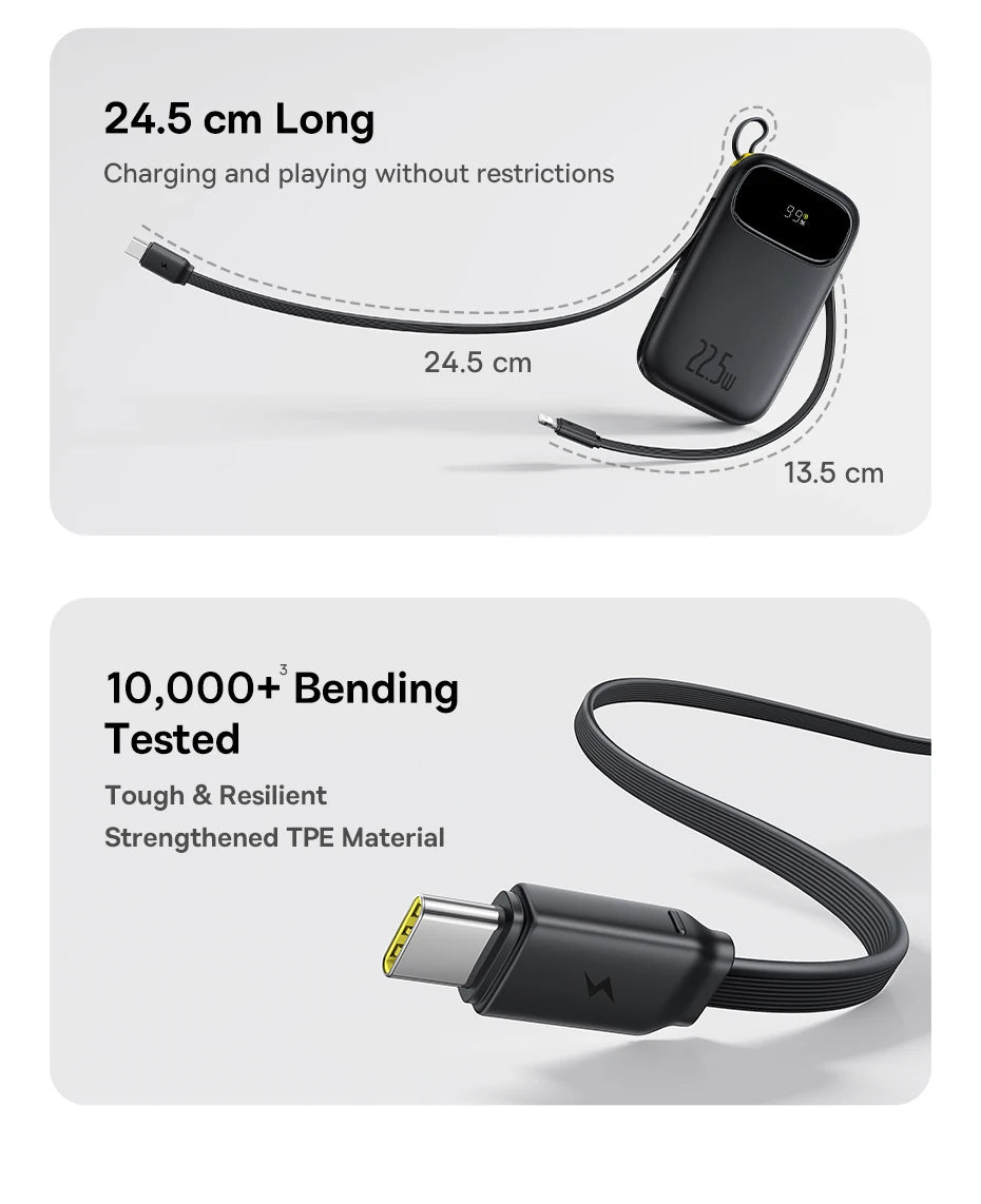 22.5W Fast Charging Power Bank with Built-in Cables
