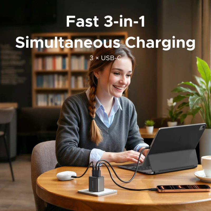 30W GaN Fast Wall Charger with 3 USB-C Ports