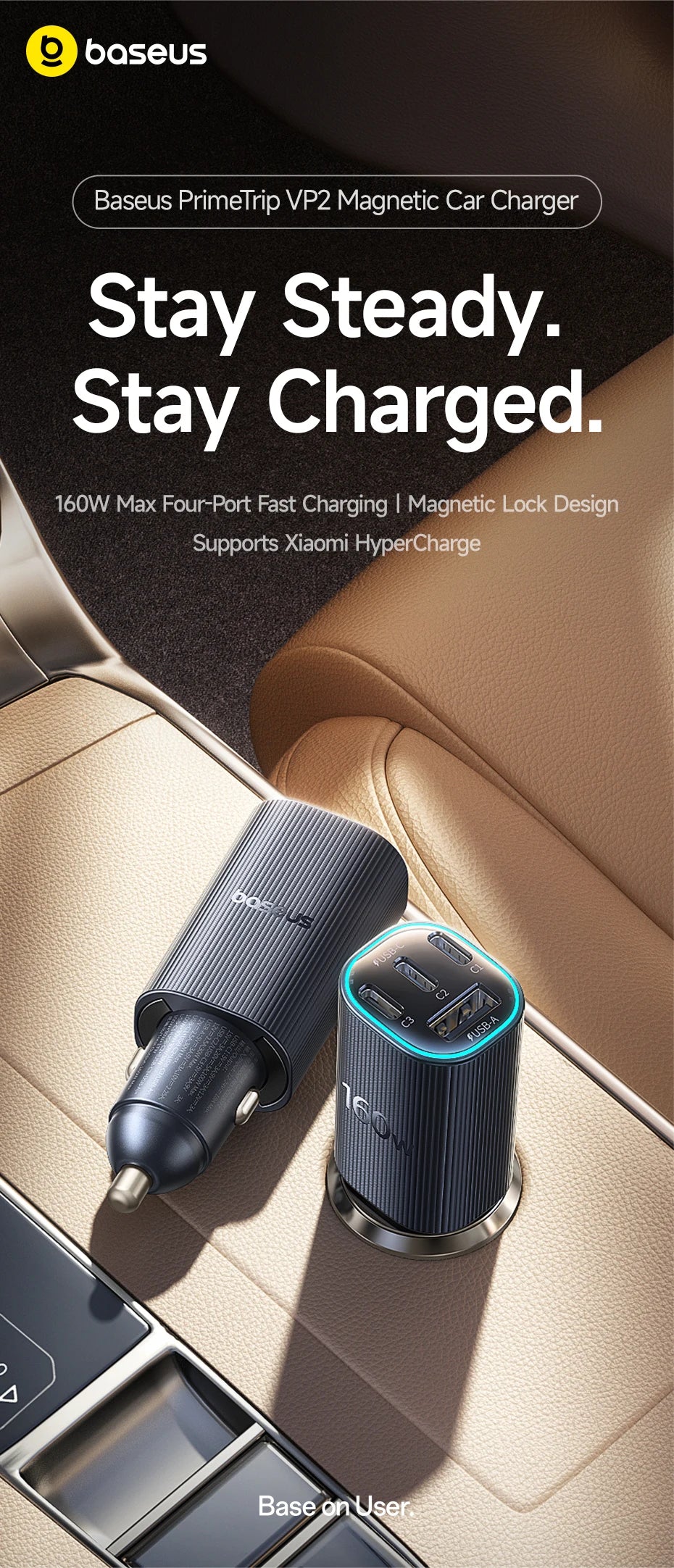 160W Fast Car Charger with Triple USB Ports for Laptops and Phones - 7