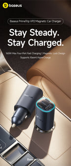 160W Fast Car Charger with Triple USB Ports for Laptops and Phones