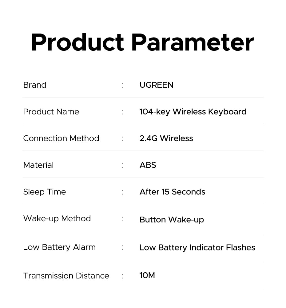 Ultra-Slim 2.4G Wireless 104-Key Full-Size Keyboard