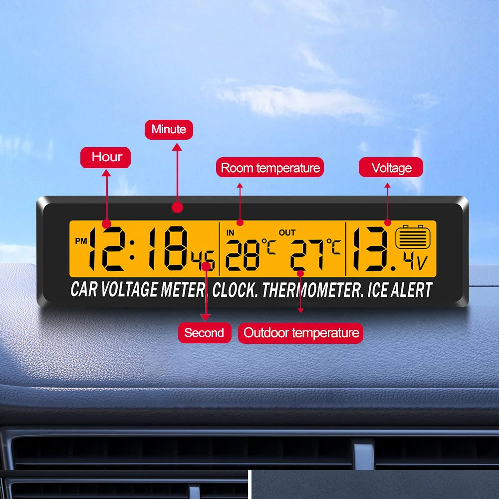 3 in 1 Car Digital Clock Thermometer and Battery Voltage Voltmeter