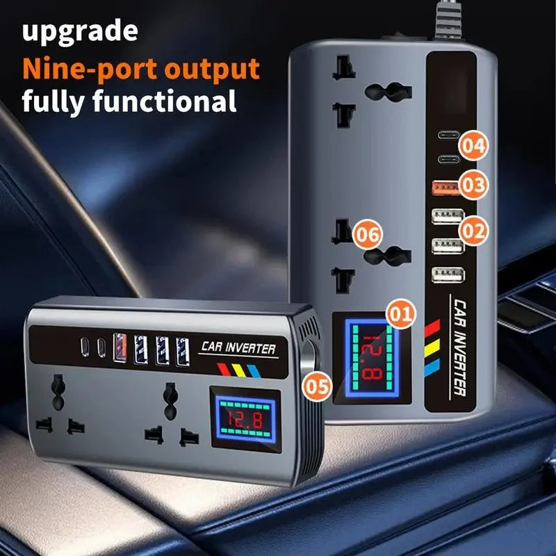 200W 12V/24V to 220V Car Power Inverter with 9 Charging Ports