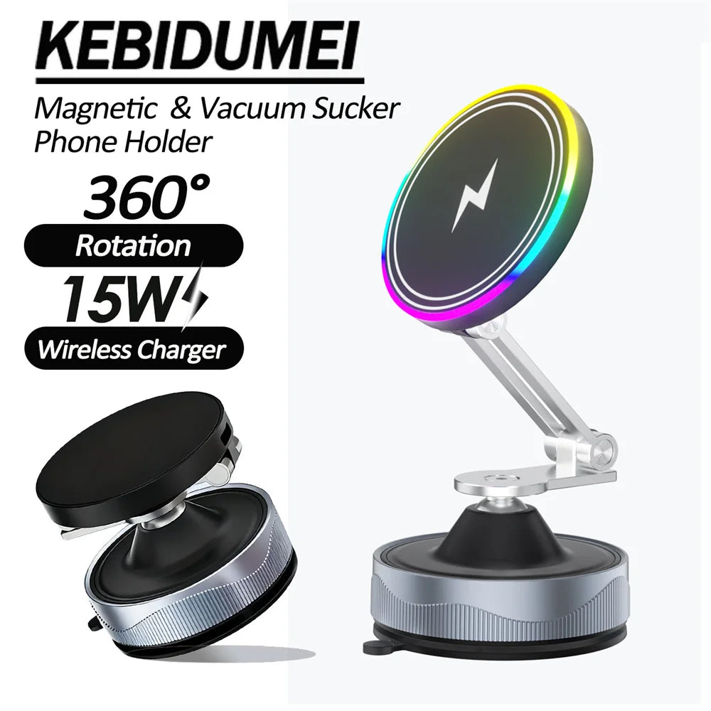 15W Magnetic Wireless Car Charger and Suction Phone Mount