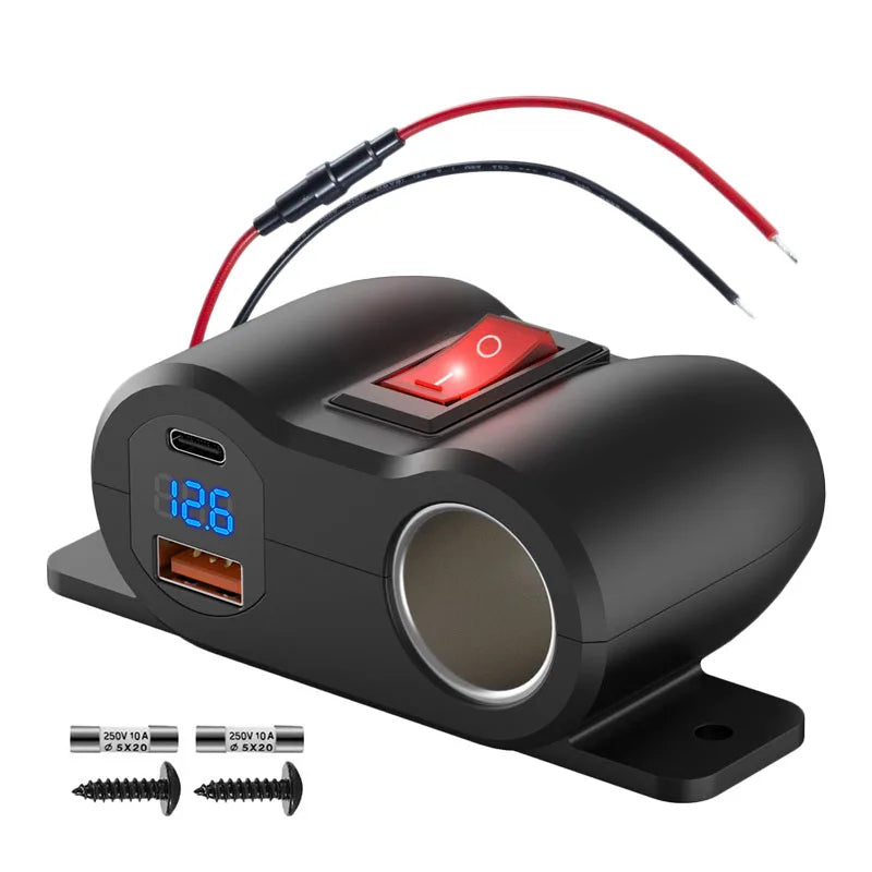 12V 24V Dual USB Fast Charger and Cigarette Lighter Socket Panel
