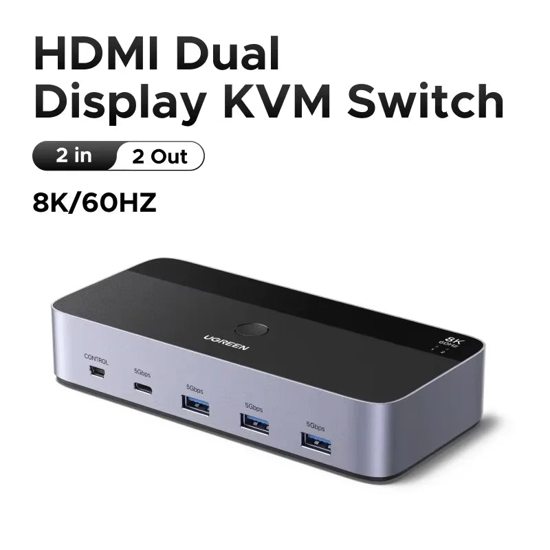 Dual Monitor HDMI KVM Switch for 2 PCs 4K 60Hz - 22