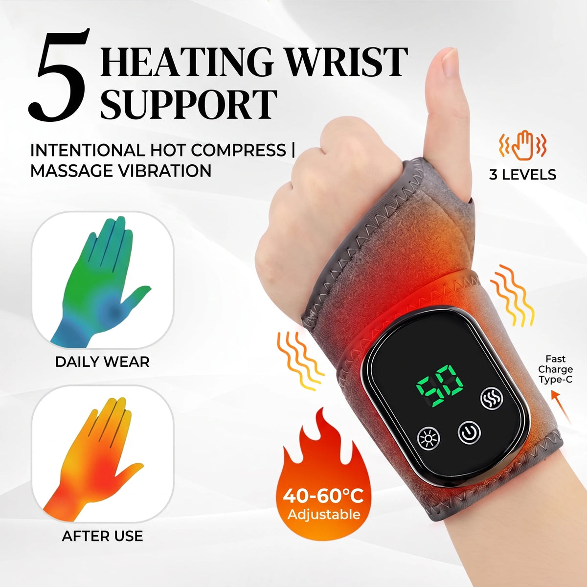 Heated Wrist Brace with Adjustable Vibration Massage