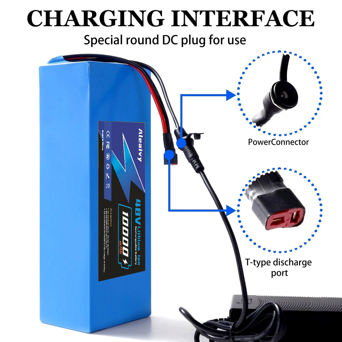 48V Rechargeable Lithium-Ion E-Bike Battery Pack with BMS