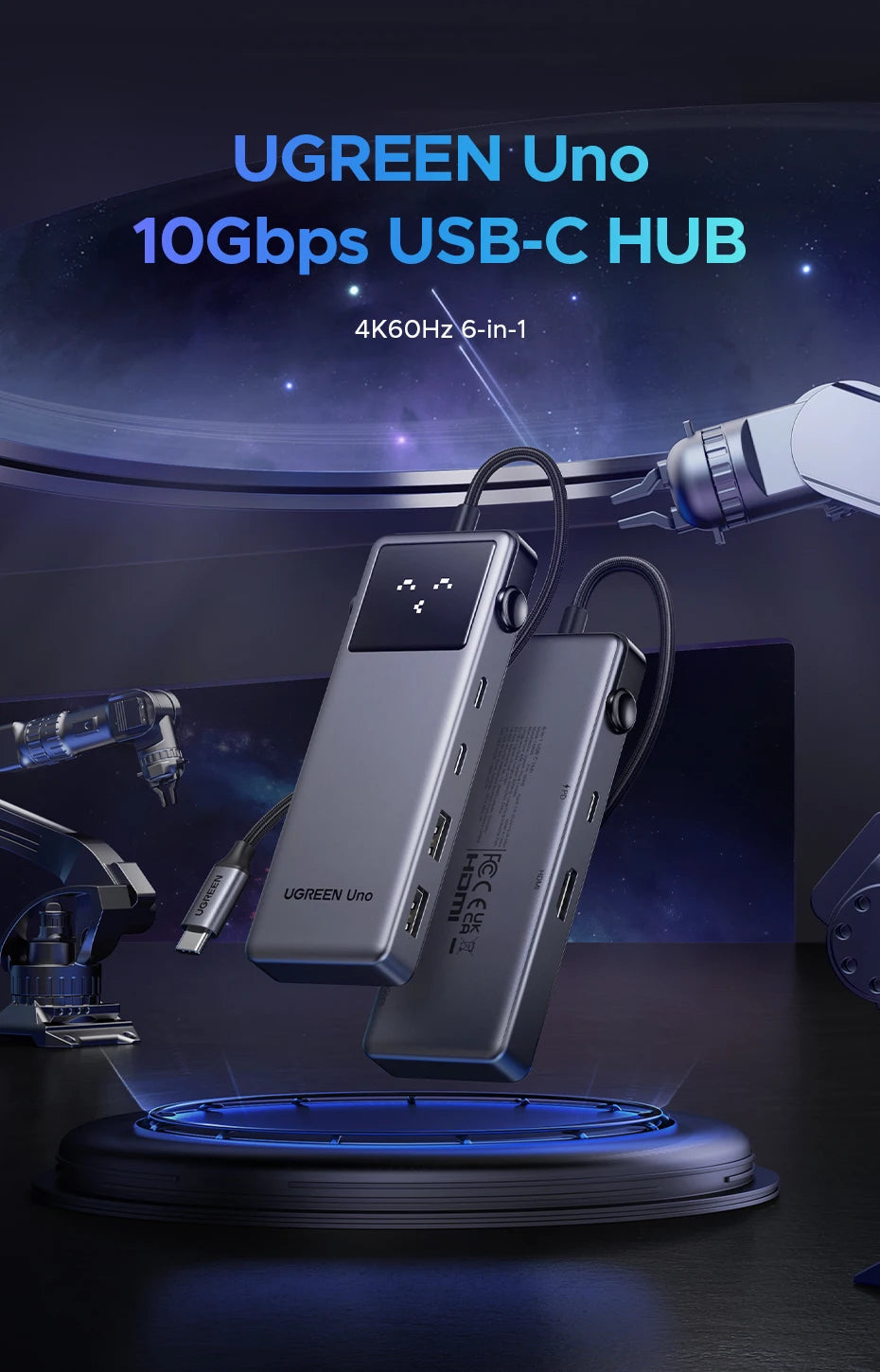 6-in-1 USB-C Hub with 4K 60Hz HDMI and 10Gbps Data Transfer