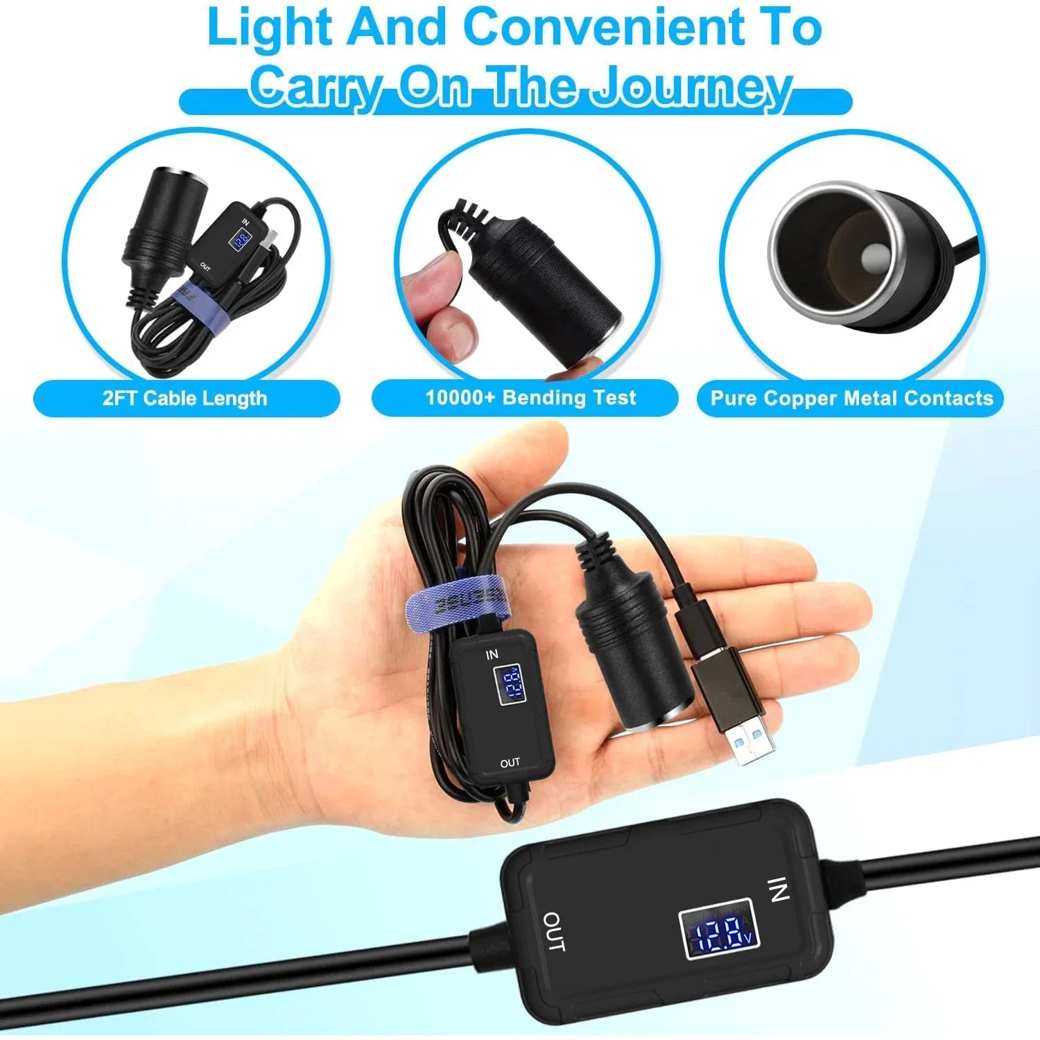 USB to 12V Car Cigarette Lighter Socket Step Up Voltage Converter Cable