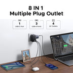 20W Outlet Extender with 4 AC Outlets and 4 USB Charging Ports