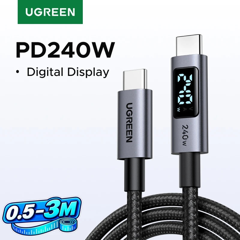 240W USB-C Fast Charging Cable with LED Real-Time Power Display