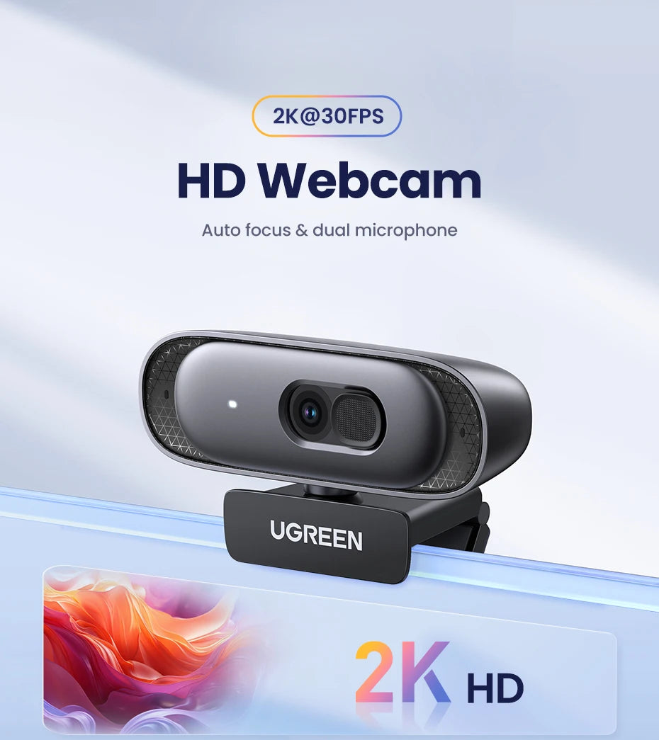 2K Ultra HD USB Webcam with Dual Microphones for Video Calls - 7