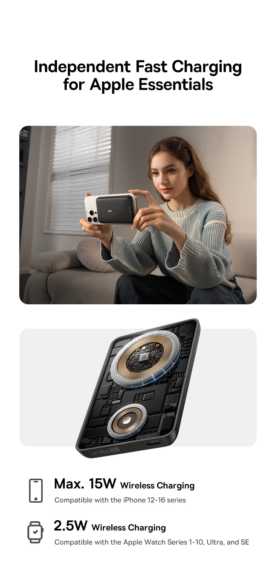 10000mAh Magnetic Wireless Power Bank for Phone and Watch - 10