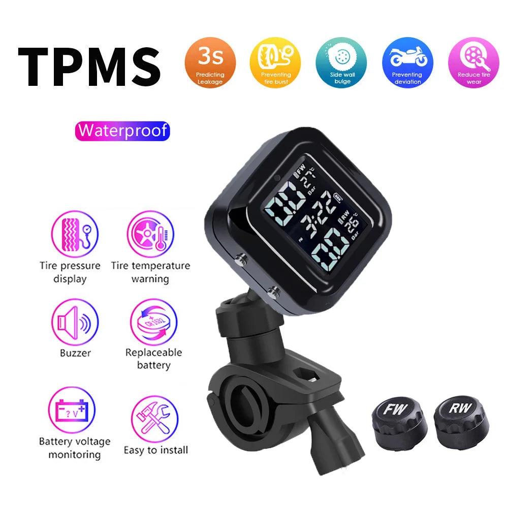 Motorcycle Tire Pressure Monitoring System with 2 External Sensors