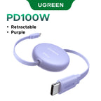 100W Retractable USB-C to USB-C Fast Charging Data Cable