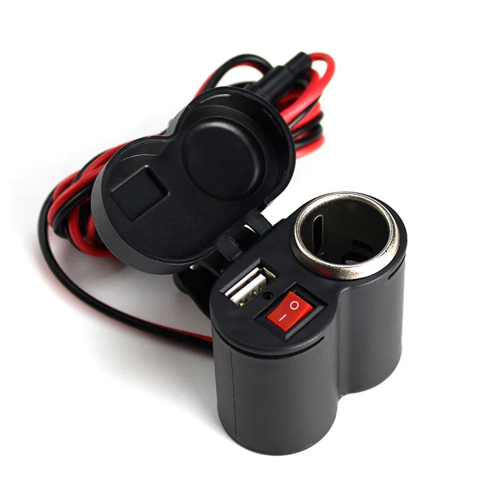 Motorcycle Handlebar 12V USB Charger and Cigarette Lighter Socket