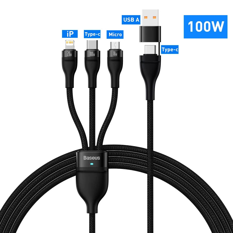 3-in-1 Fast Charging USB Cable with 100W PD Power Delivery - 24