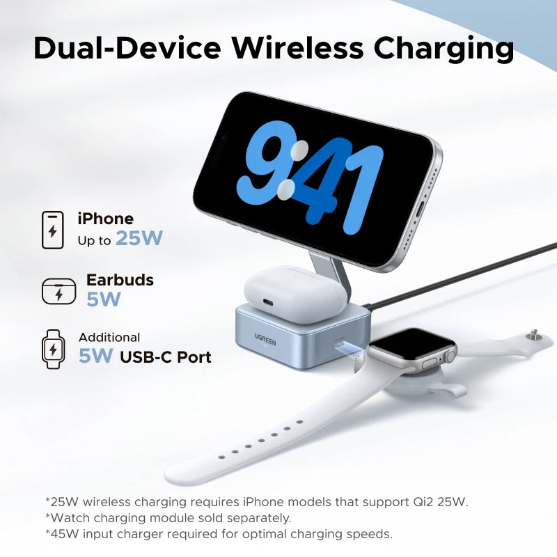 Qi2 2-in-1 Magnetic Wireless Charging Stand for Phones and Earbuds - 3