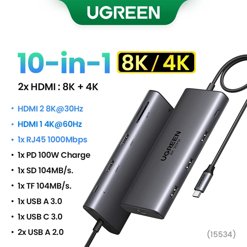 10-in-1 Dual HDMI USB-C Docking Station with 100W PD and 8K Support