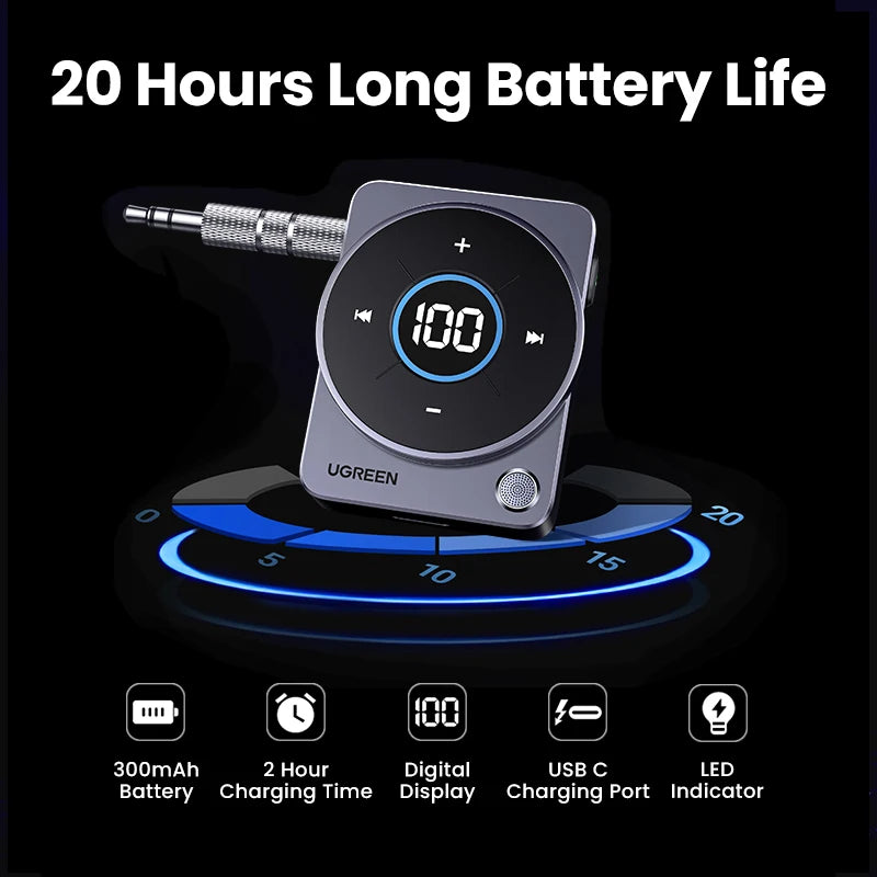 Bluetooth 5.4 Aux Adapter for Car with LED Display - 4