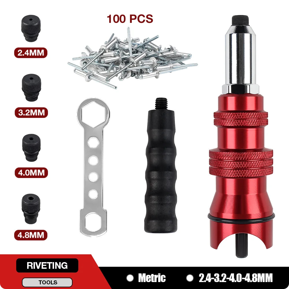 Electric Drill Rivet Gun Attachment for 2.4mm-4.8mm Rivets
