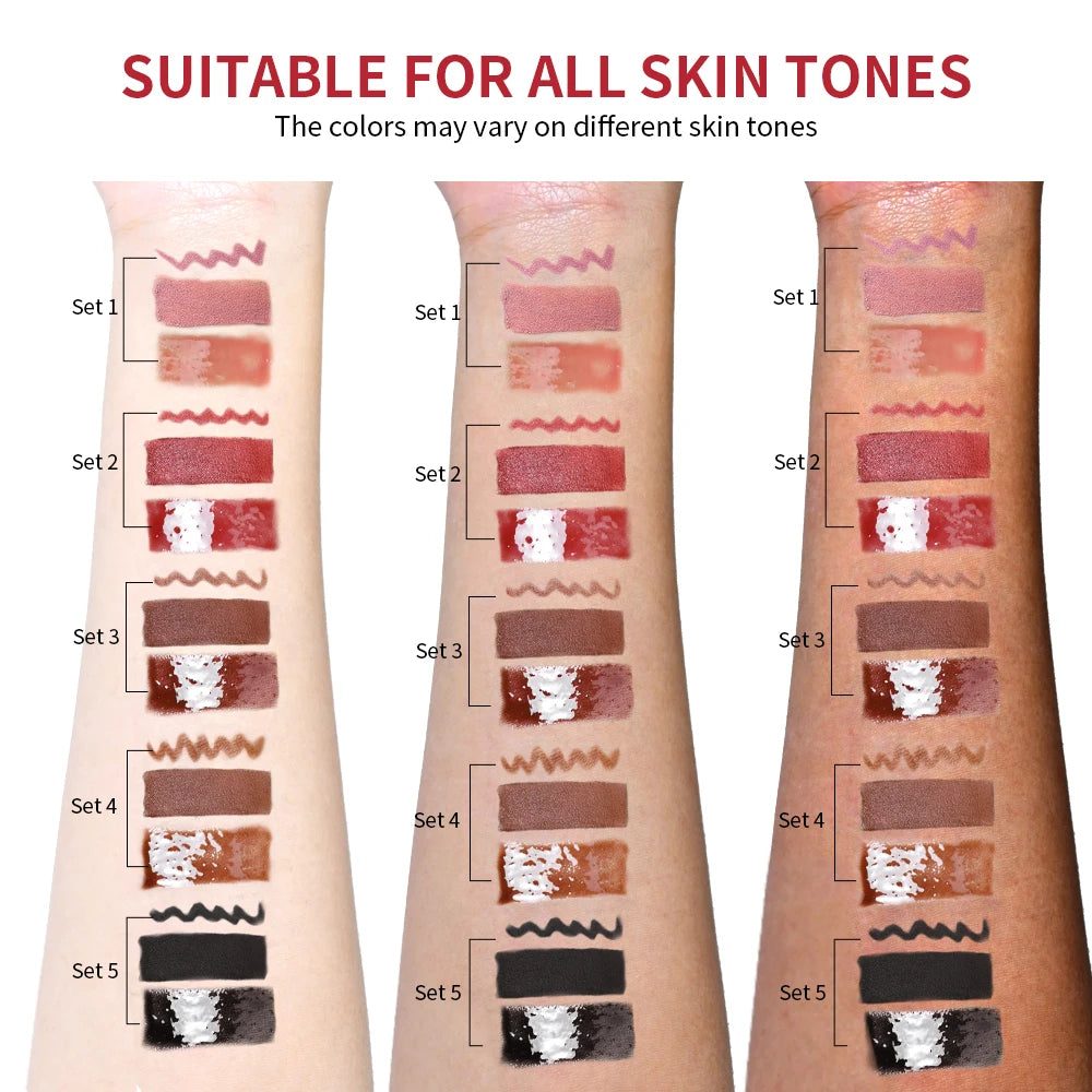 All-in-One Travel Lip Makeup Set with Liner, Lipstick, and Gloss