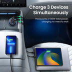 130W 3-Port Fast Car Charger for Laptops and Smartphones