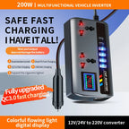 200W 12V/24V to 220V Car Power Inverter with 9 Charging Ports