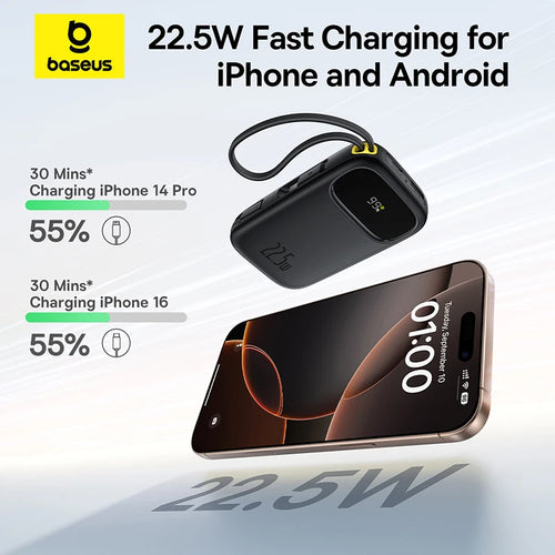 22.5W Fast Charging Power Bank with Built-in Cables