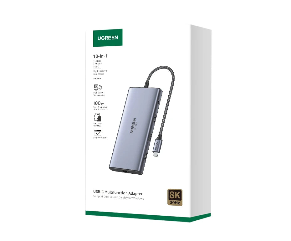 10-in-1 Dual HDMI USB-C Docking Station with 100W PD and 8K Support