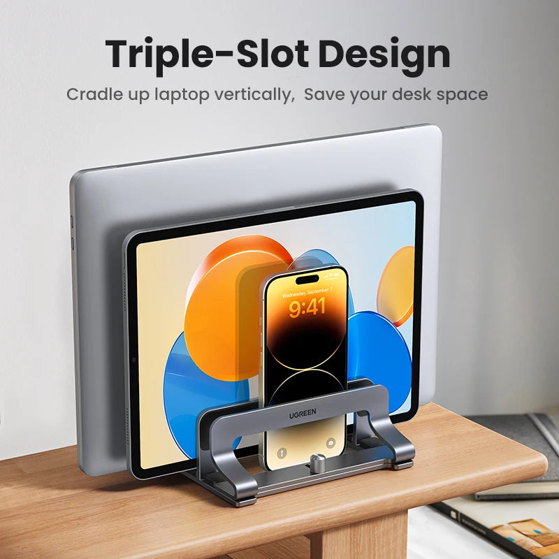 Triple-Slot Vertical Aluminum Laptop and Tablet Stand