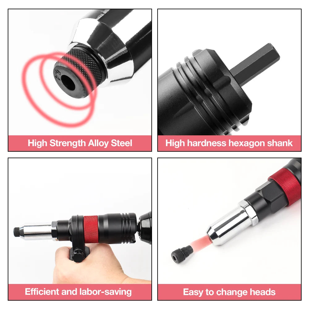Electric Drill Rivet Gun Adapter for 2.4mm-6.4mm Rivets