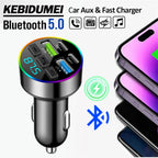 Bluetooth 5.0 FM Transmitter 66W 4 Port Car Charger Handsfree Adapter