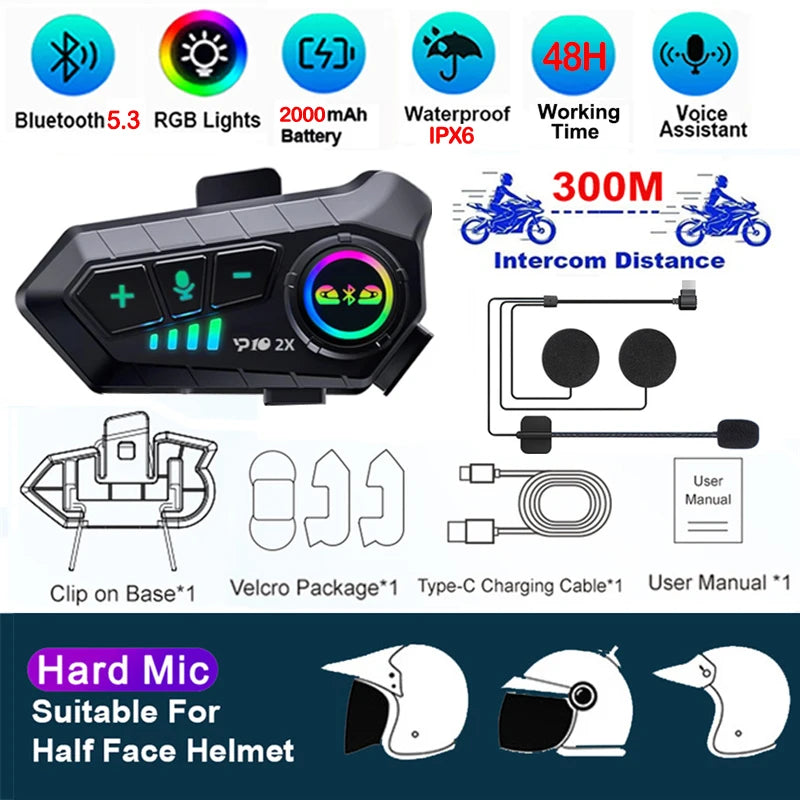 Bluetooth 6.0 Motorcycle Helmet Intercom Headset